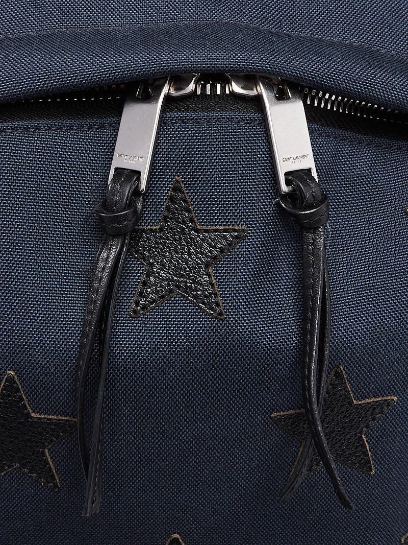 Yves Saint Laurent Navy Blue Canvas Black Leather Star Hunter