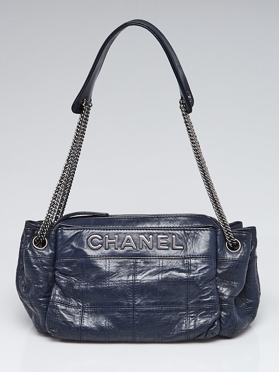 Chanel Navy Blue Square Quilted Leather Lambskin Leather LAX