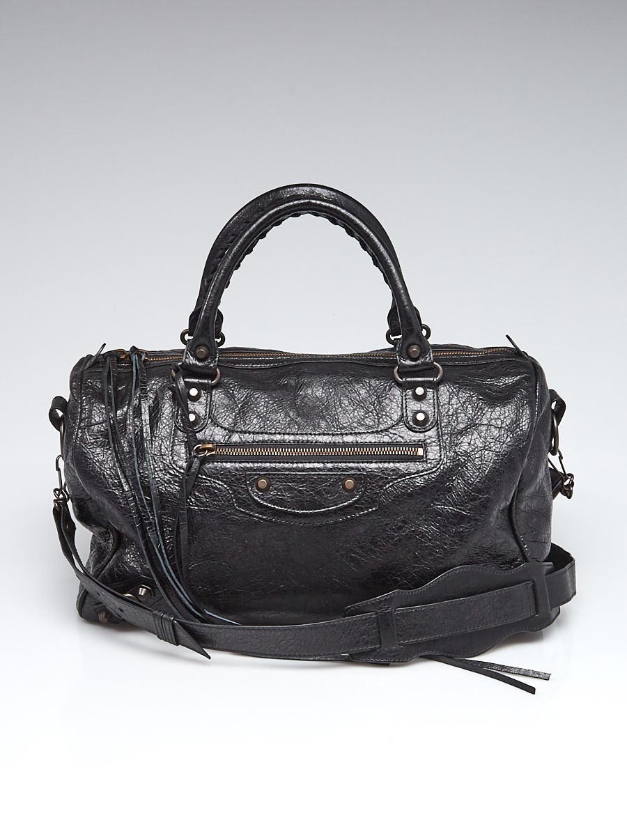 Balenciaga Black Lambskin Leather Boston Bag | Yoogi's Closet