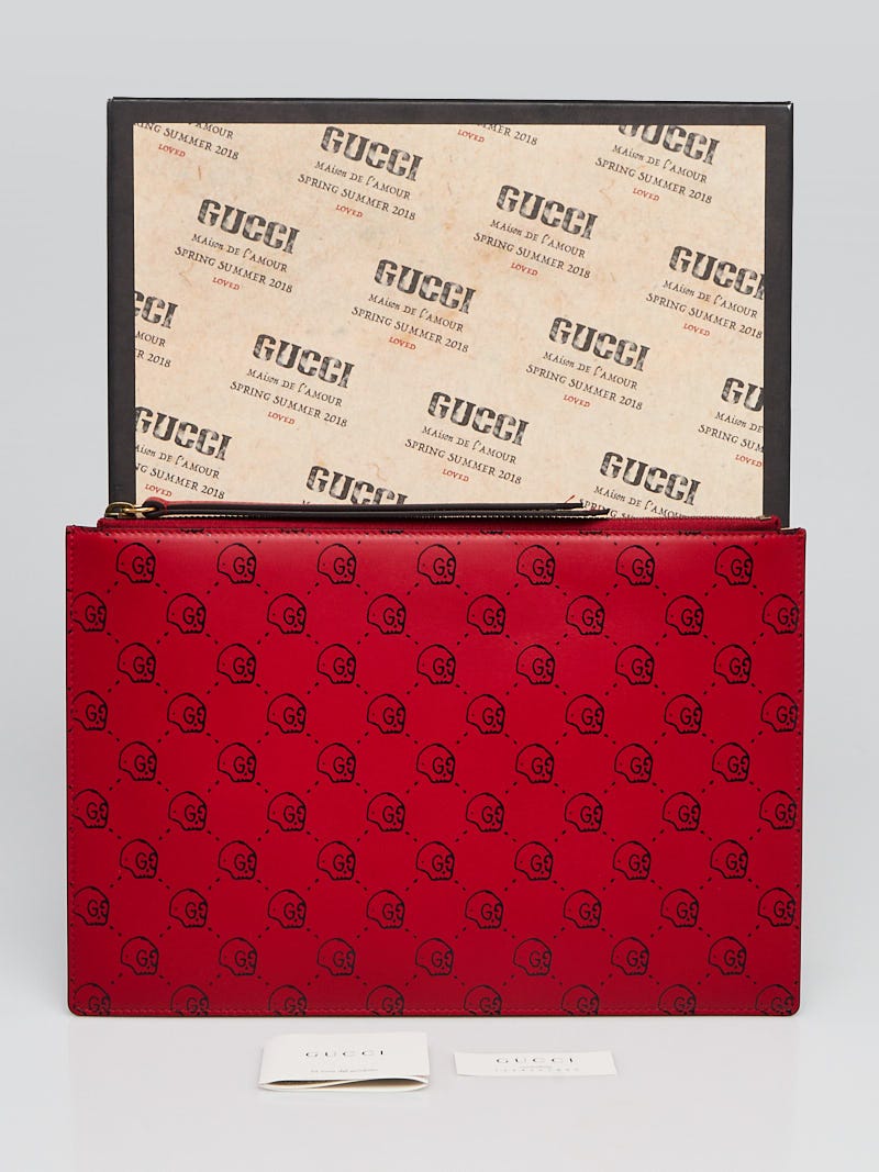 Gucci Red Leather Ghost Skull Zip Pochette | Yoogi's Closet