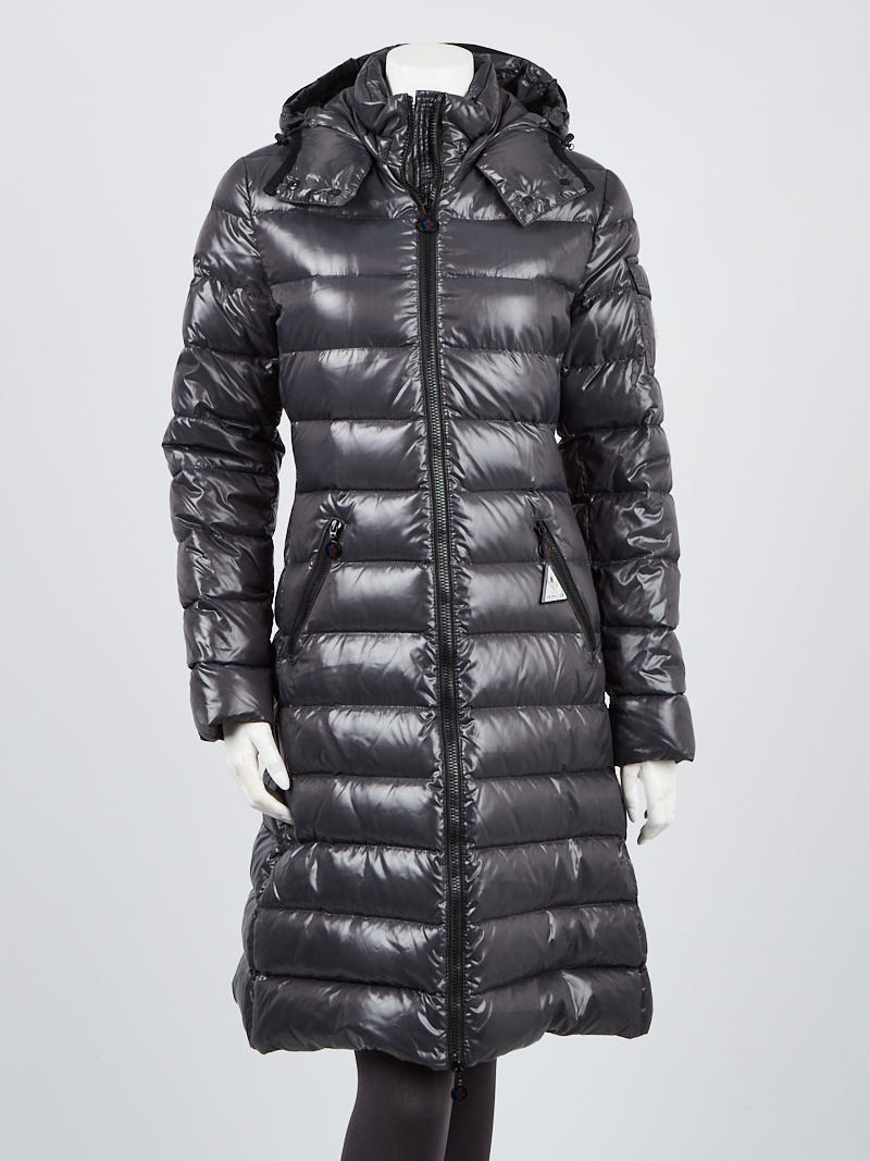 Moncler Dark Grey Quilted Nylon and Down Mid Length Moka Puffer