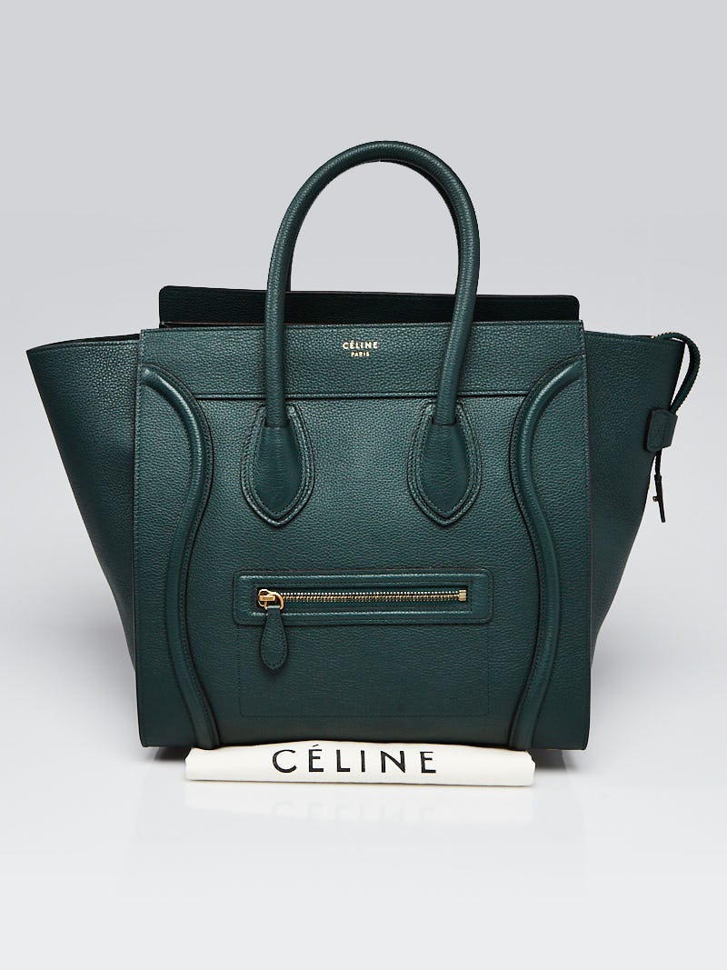 Celine Green Drummed Leather Mini Luggage Tote Bag | Yoogi's Closet