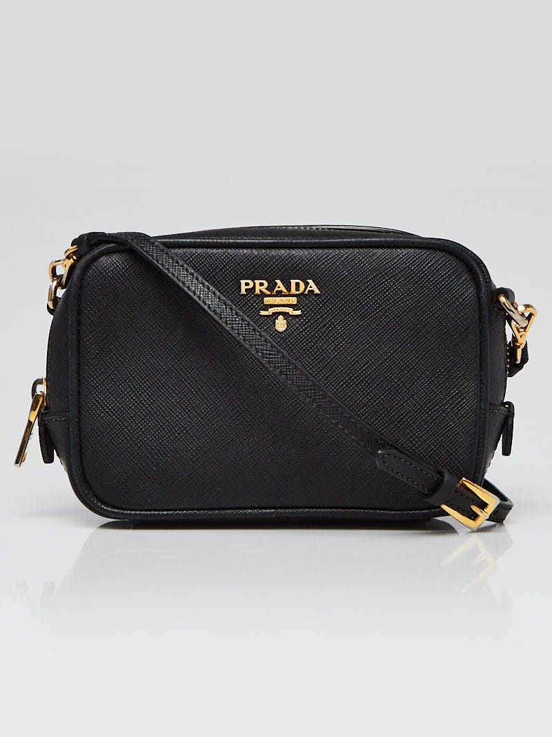 Prada Black Saffiano Leather Mini Zip-Top Camera Crossbody Bag