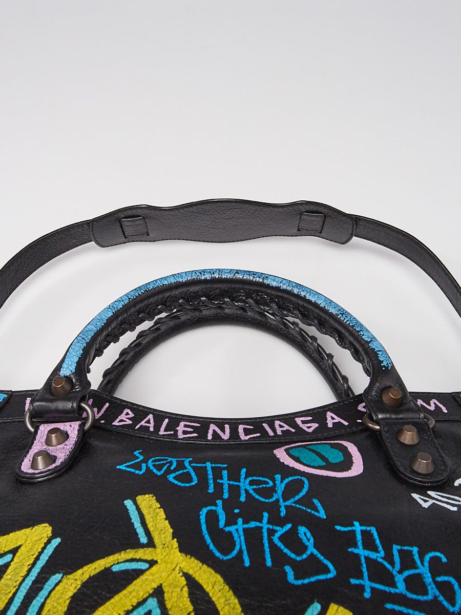 Balenciaga Black/Multicolor Lambskin Leather Graffiti Classic City
