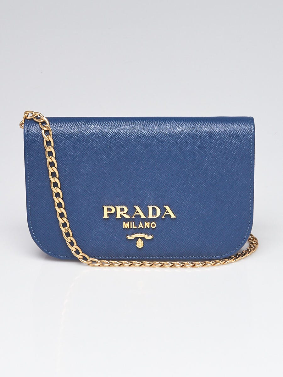 Prada Bluette Saffiano Lux Leather Bandoliera Crossbody Bag