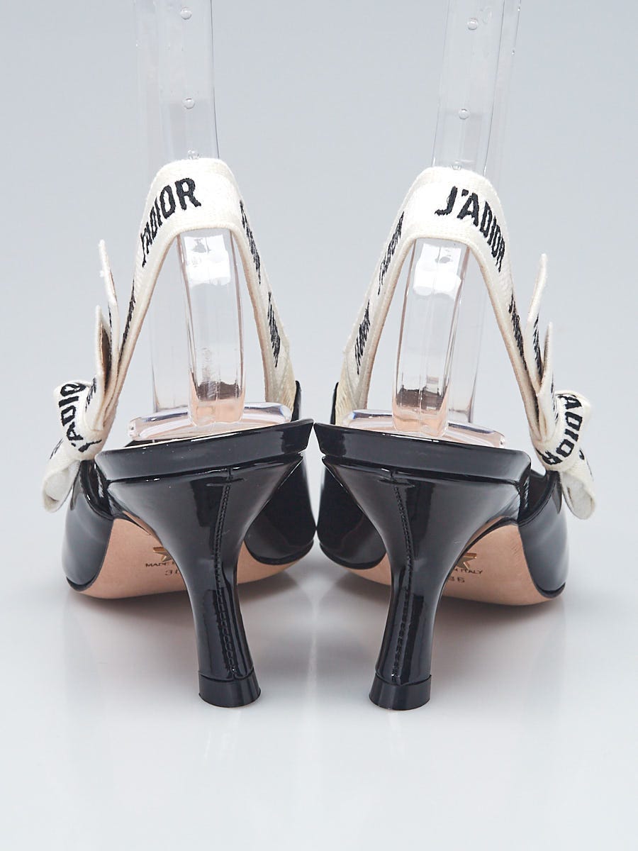Christian Dior Black Patent Leather J'Adior Slingback Kitten Heel