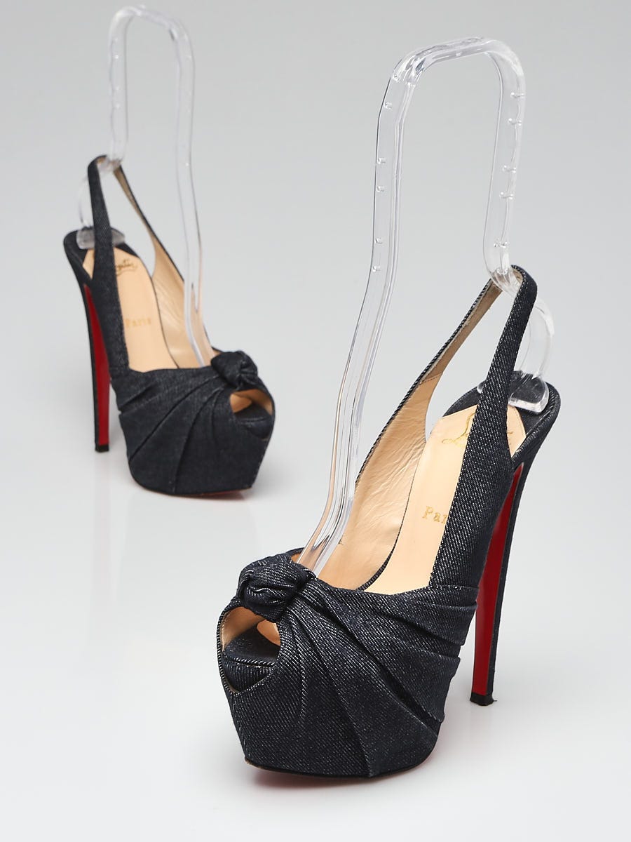 Christian Louboutin Denim Miss Benin 160 Peep Toe Pumps Size 6