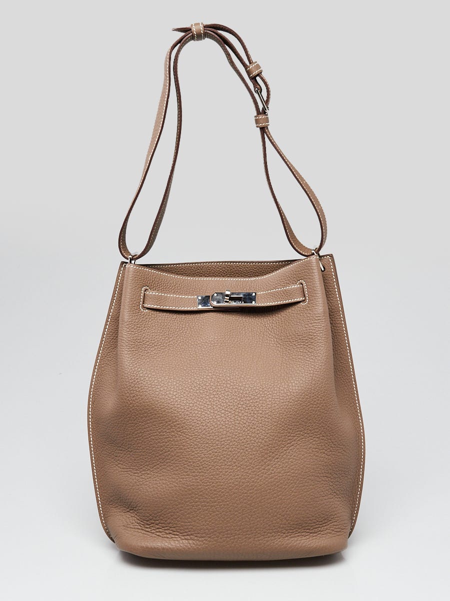 Hermes 22cm Etoupe Fjord Leather Palladium Plated So Kelly Bag