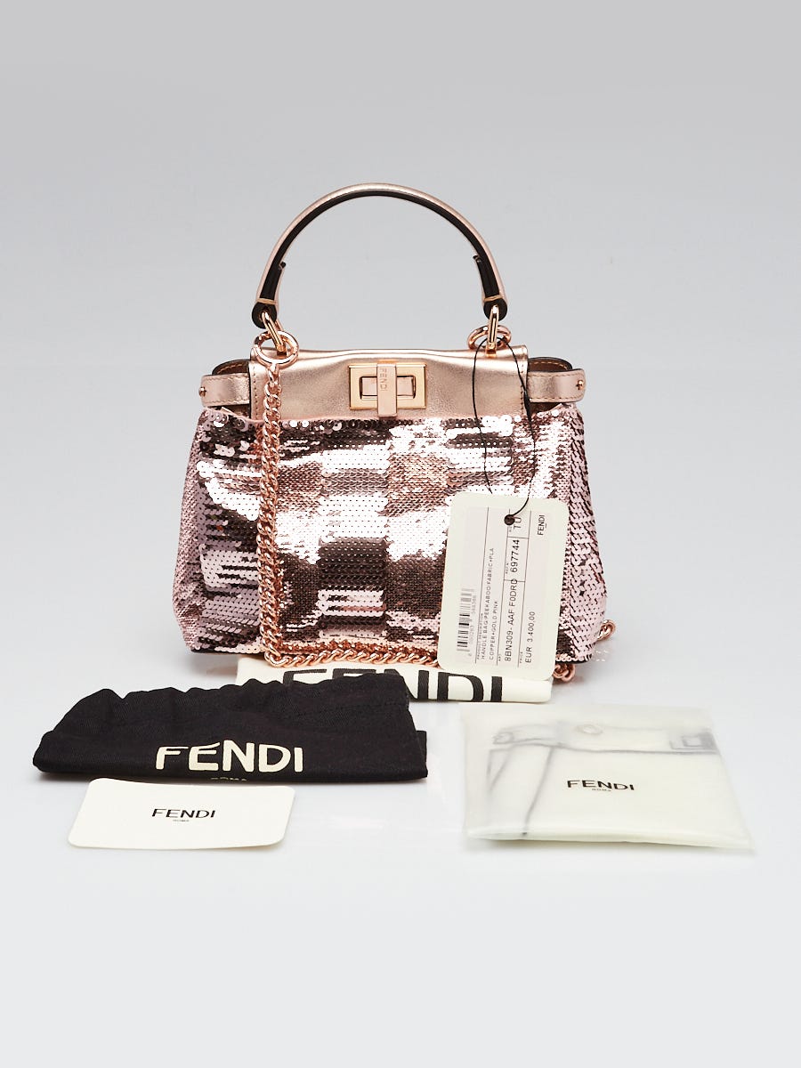 Fendi Rosa Sequin/Leather Peekaboo Iconic Extra Small Bag 8BN309