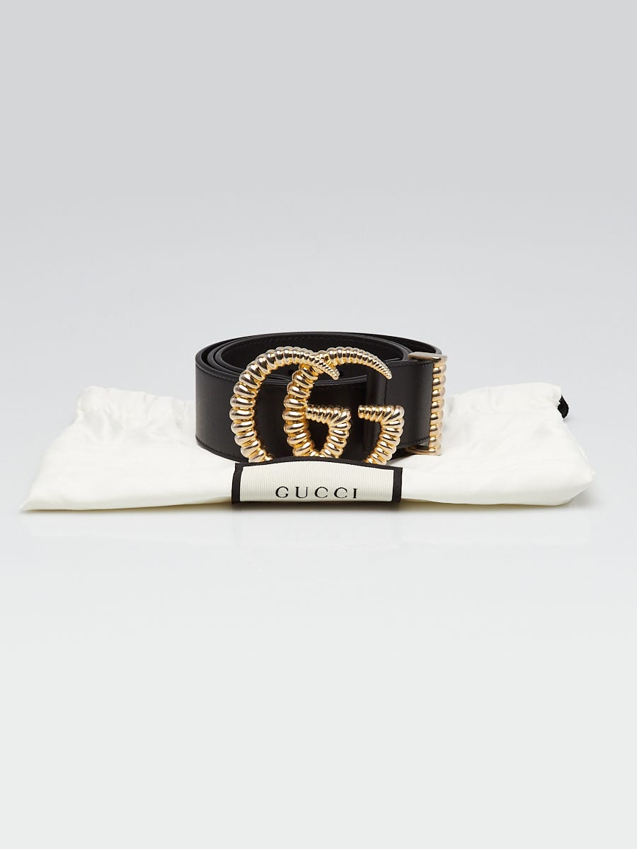 Gucci Black Grained Leather Double G Torchon Belt Size 80/32