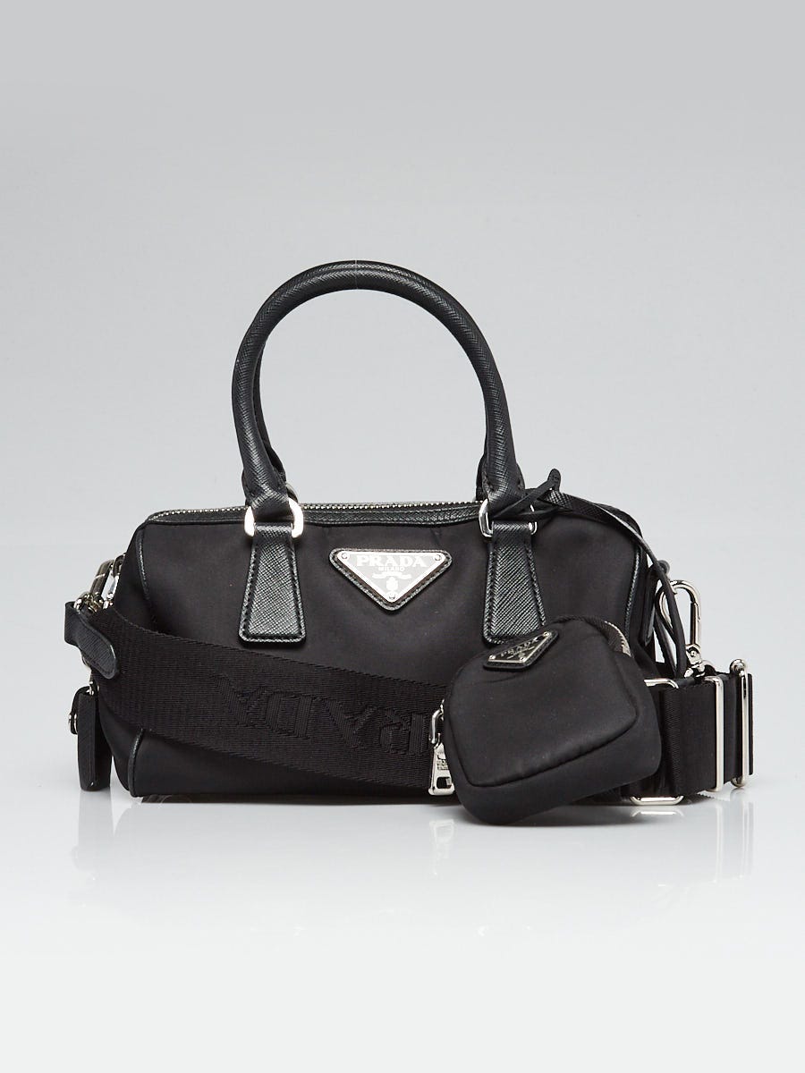 Prada Black Tessuto Nylon and Leather Small Top Handle Crossbody