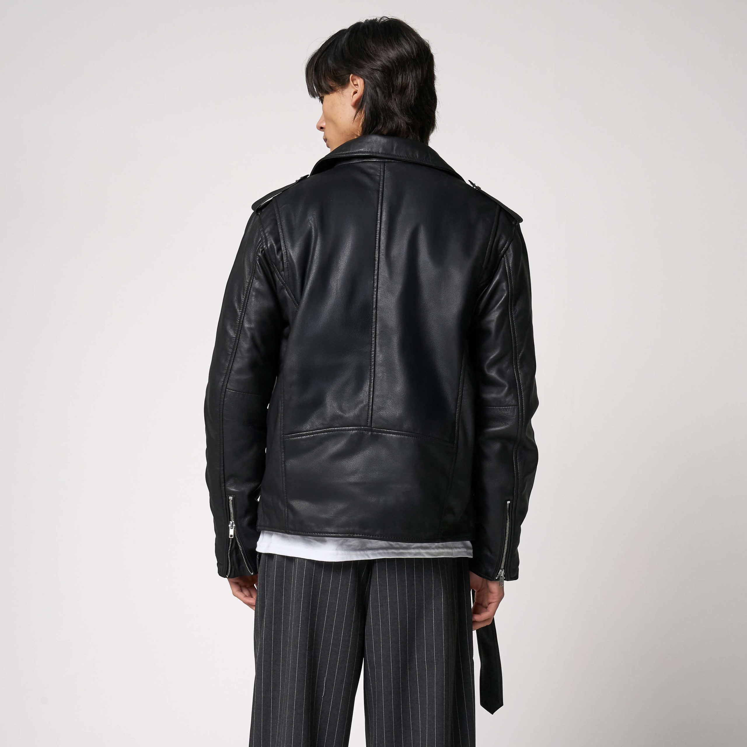 Men's Belted Real Leather Biker Jacket - Barneys Originals