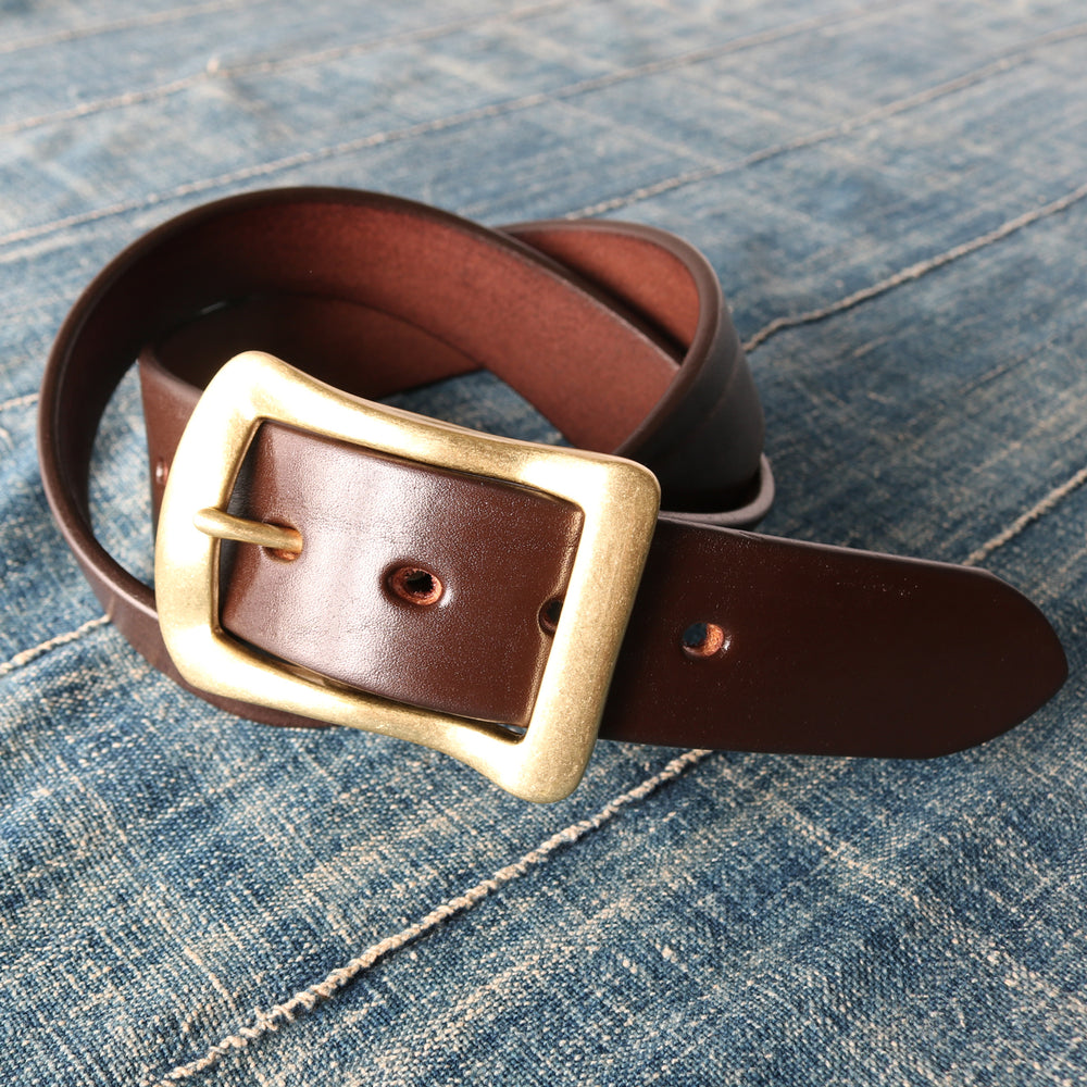 栃木レザー】“STANDARD” Big Buckle 40mm Leather Belt 【Gold Color