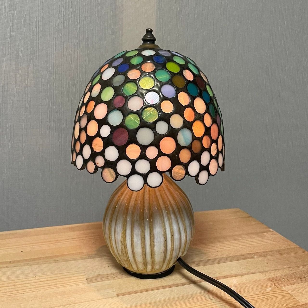 陶器ランプベース(S) 直径9.5cm「鎬手乳濁白」E-12ソケットコード付き