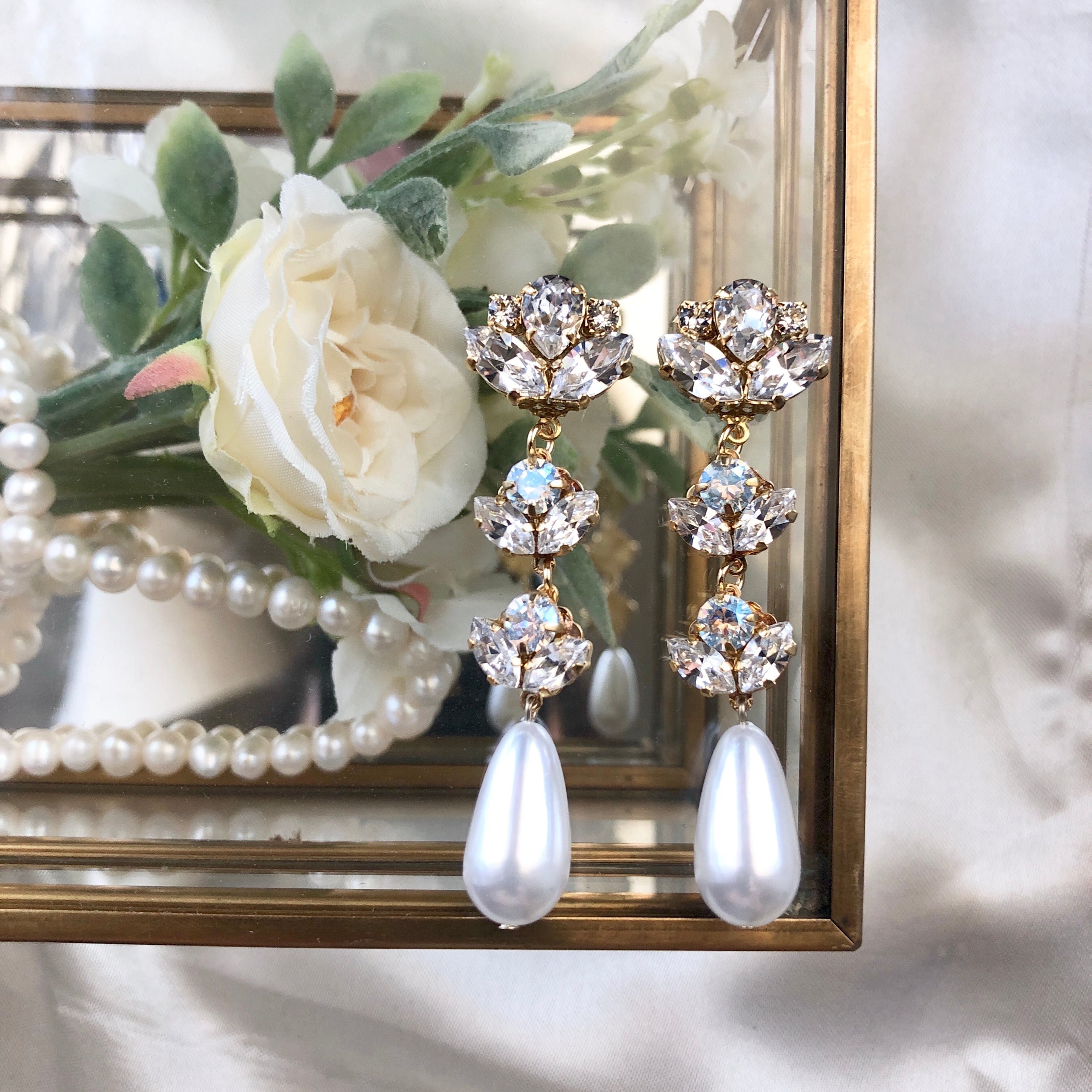 スワロフスキー×雫パールのピアス/イヤリング ブライダル | Azuki