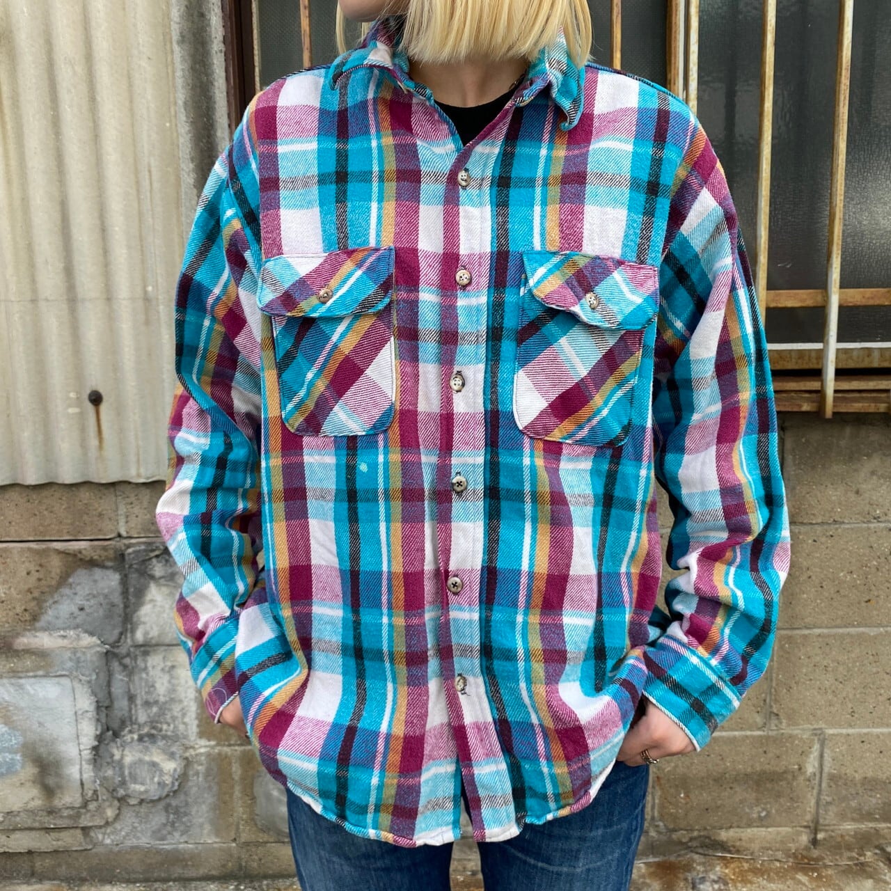 90年代 Five Brother ファイブブラザー チェック柄 長袖 ヘビー