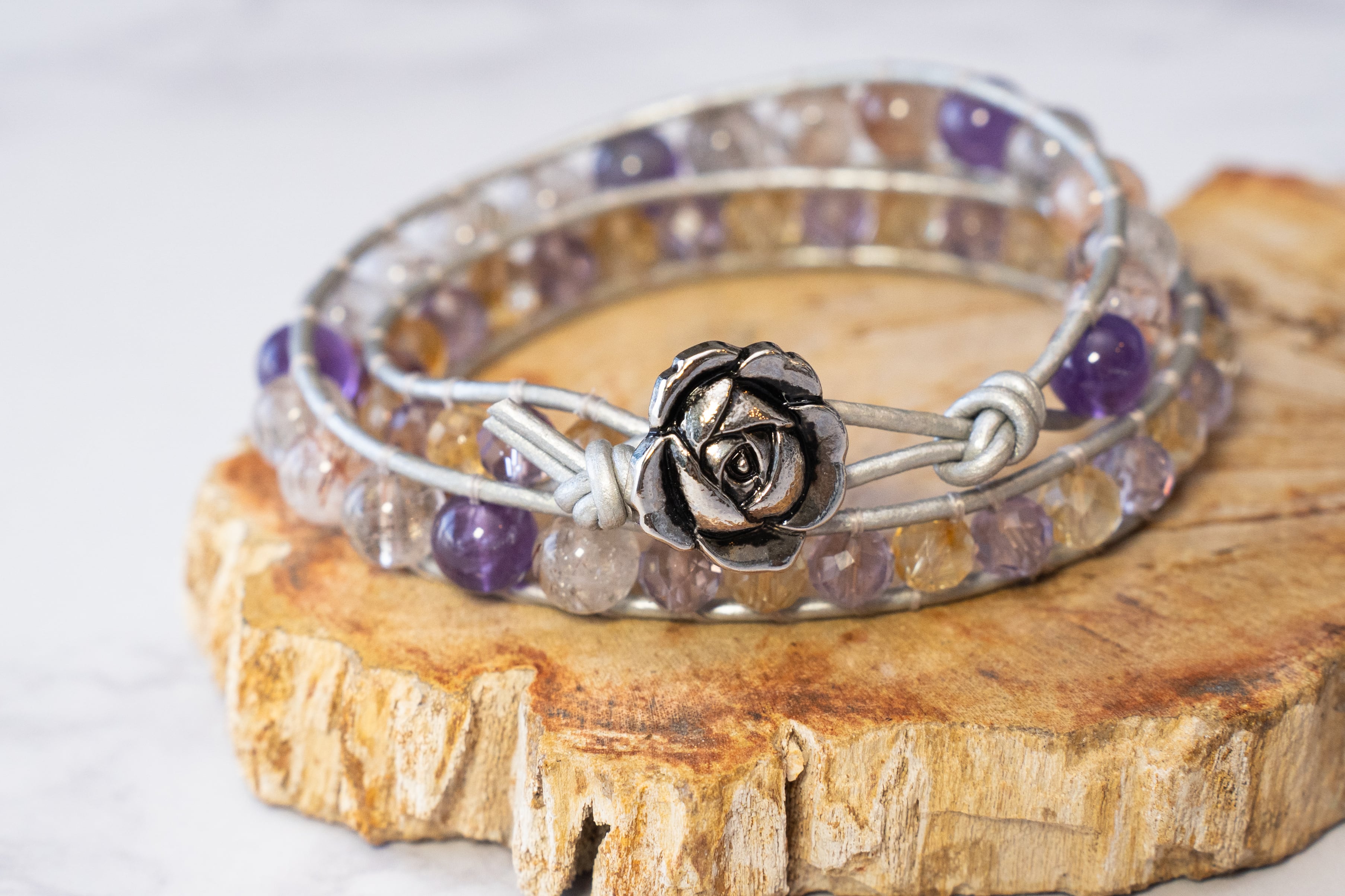 スーパーセブン アメジスト シトリン 2連ラップブレスレット | 天然石