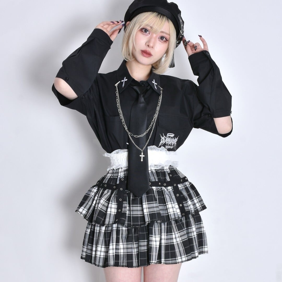 3点セット】サブカル刺繍 ネクタイ+2連チェーン付き 2WAYシャツ