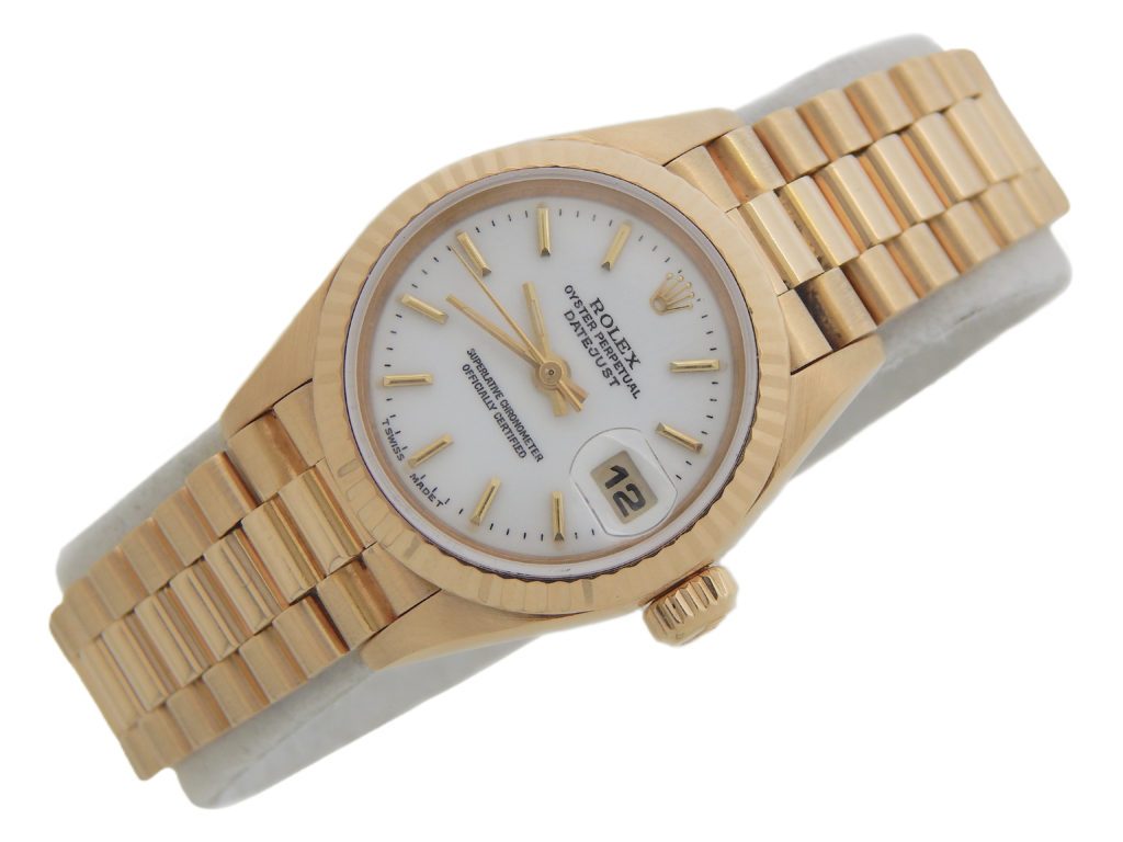 Ladies Rolex 18K Yellow Gold Datejust Watch with White Dial 69178