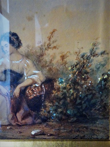 西洋アンティーク フランス 19世紀 ロマン派水彩画 金彩額 アート