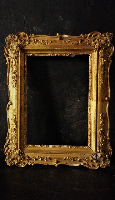 西洋アンティーク フランス 19世紀 漆喰レリーフの金彩額 ゴールド