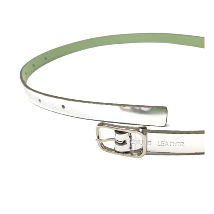 メタリック レザーシルバー箔 アンティーク調 牛革 シンプル ベルト