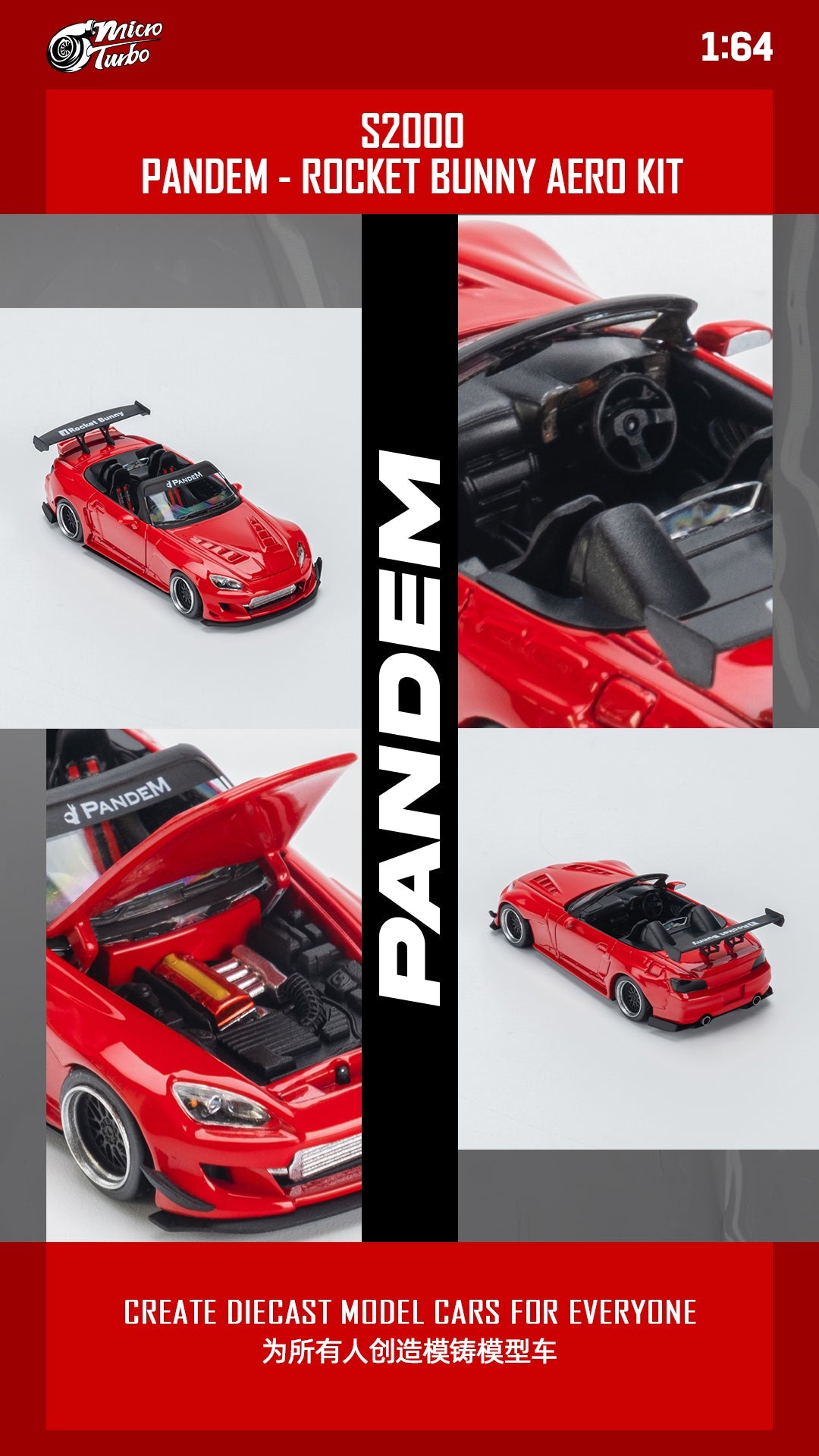 Honda S2000 Roadster Pandem Rocket Bunny Aero Kit in Red 1:64 by