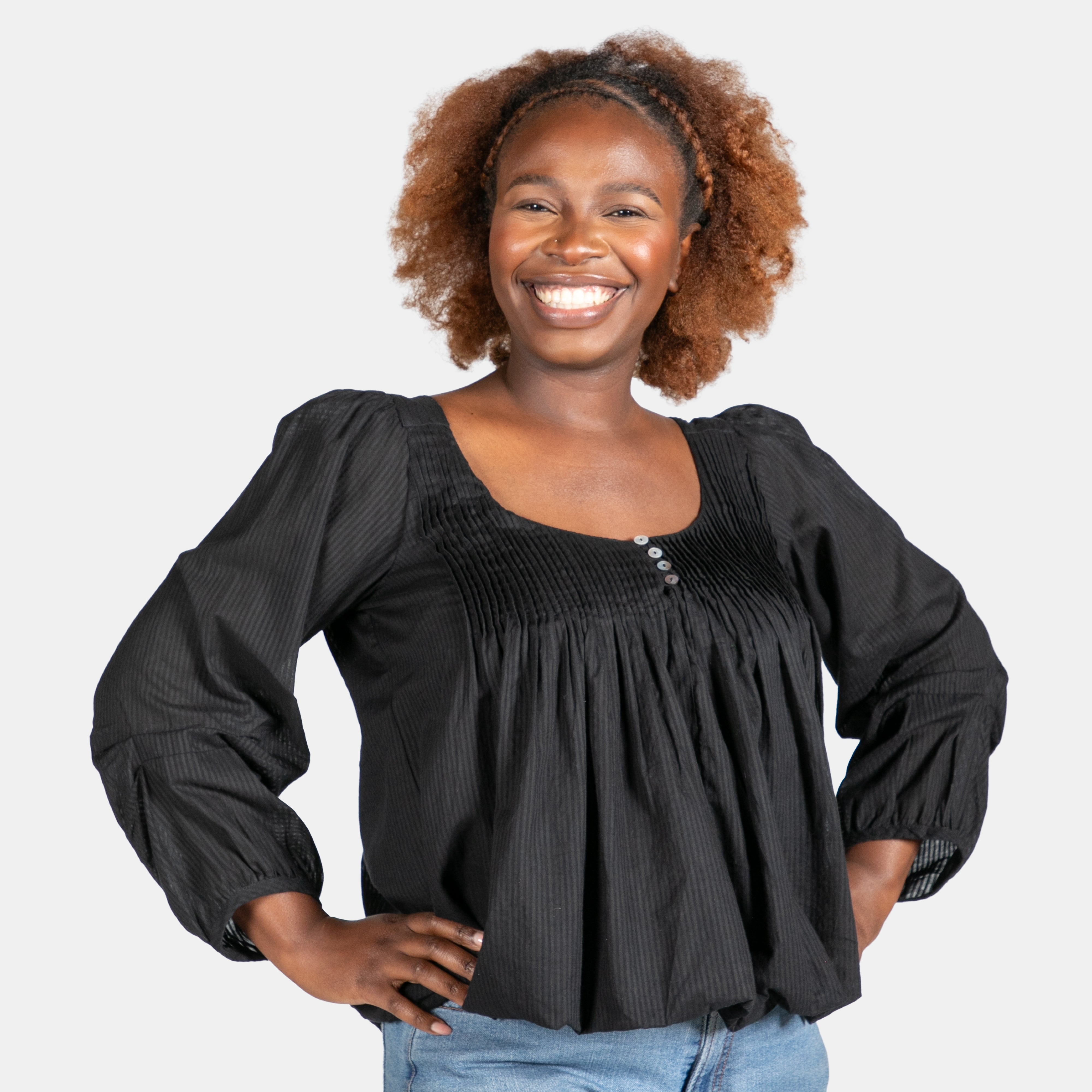 Ladies' Pintuck Balloon Top - Black – Big Blue