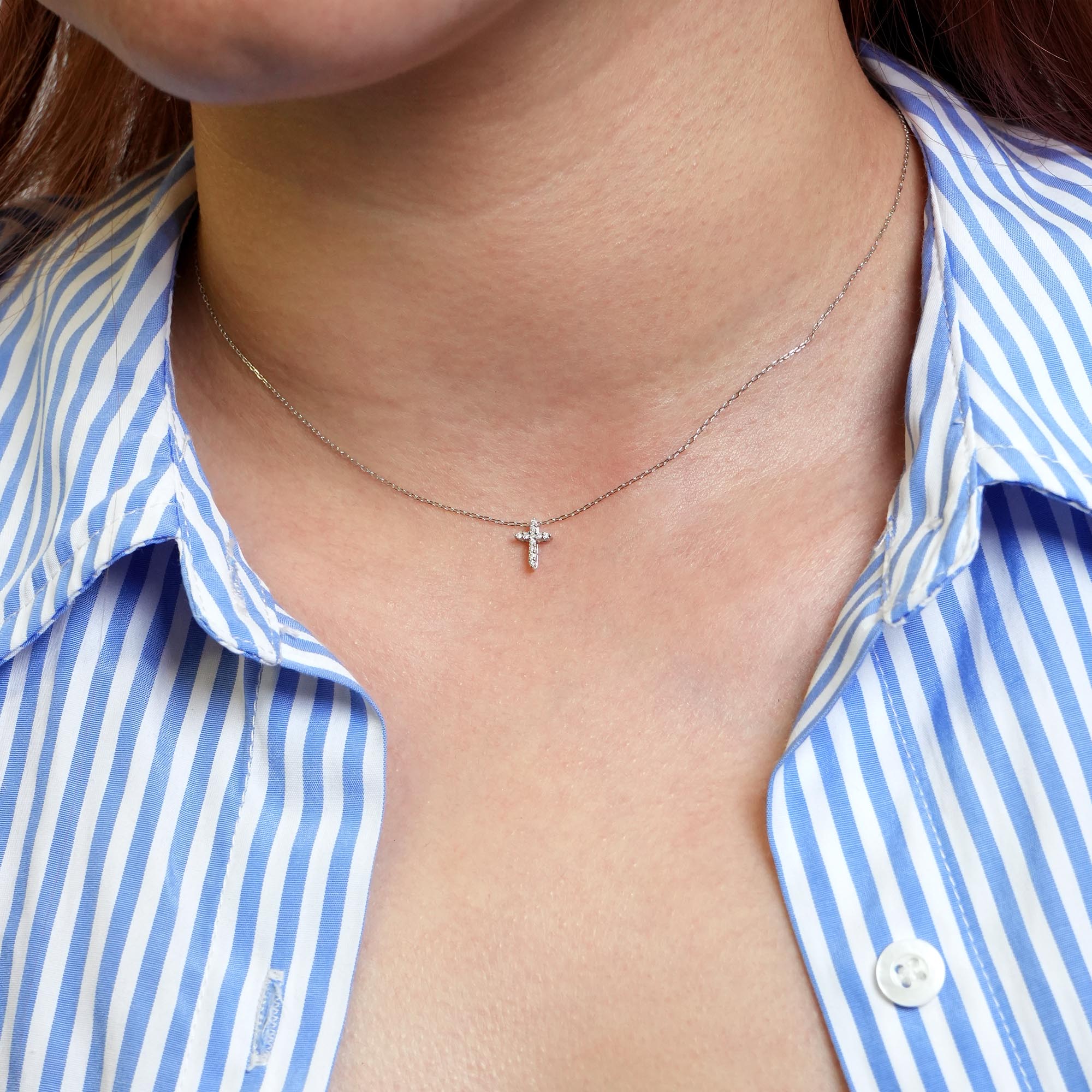 クロスダイヤモンドペンダントヘッド – K18WG / K18YG、0.04ct