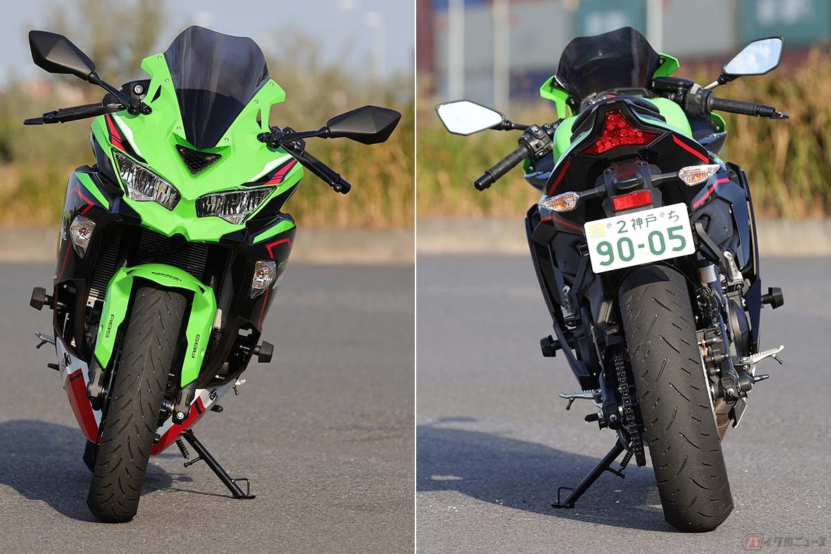 身長153cmのライダーから見た、カワサキ「Ninja ZX-25R」の足着きと