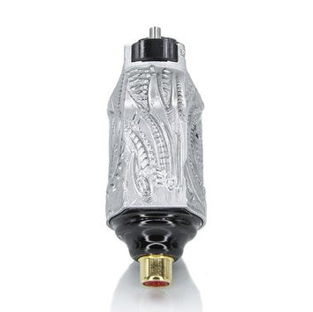 V6 Platinum Silver Bio-Mech — Hand-Engraved Bishop Rotary Tattoo Machi