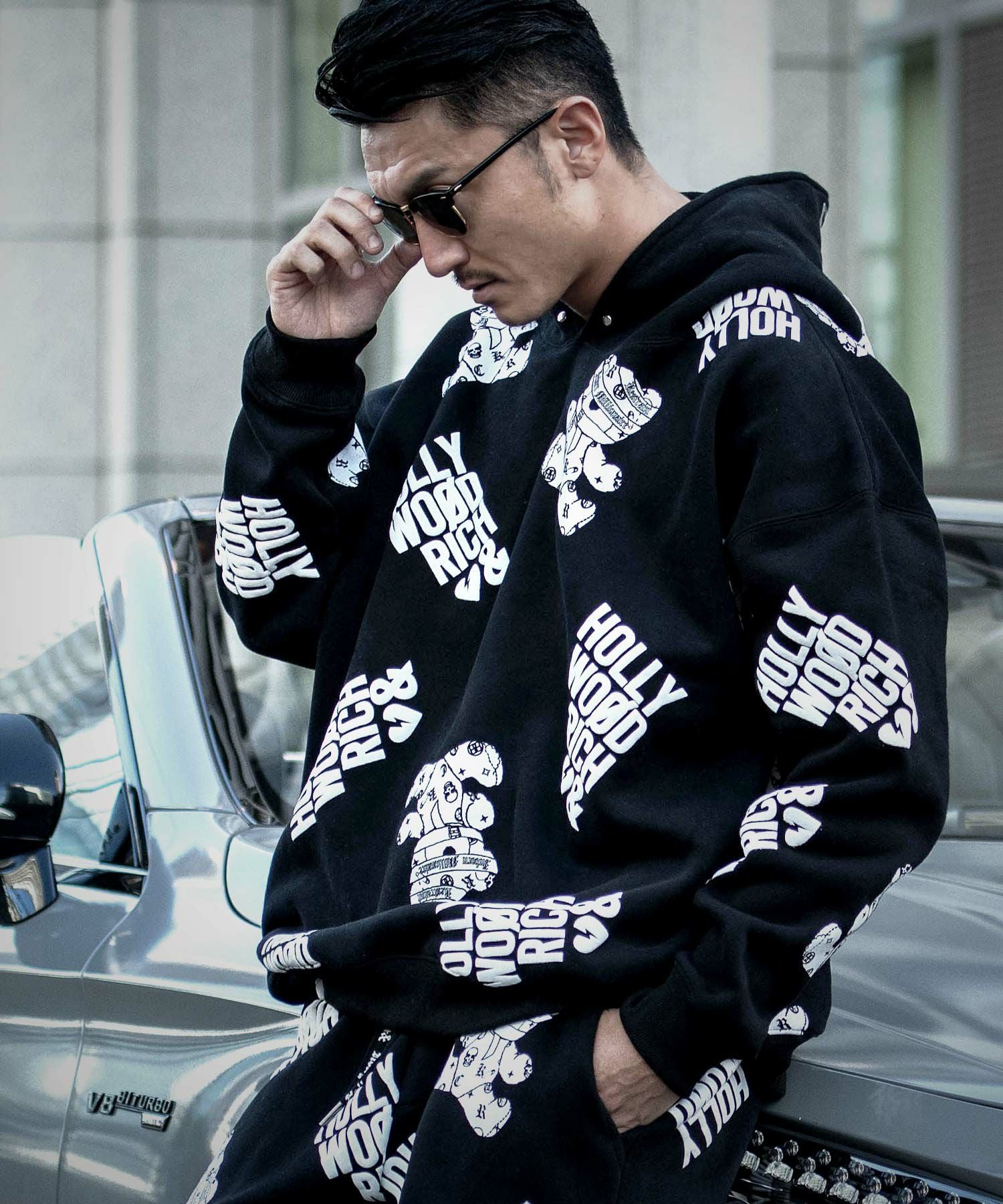 パーカー メンズ Hollywood rich.&(ハリウッドリッチ)裏起毛総柄PO長袖