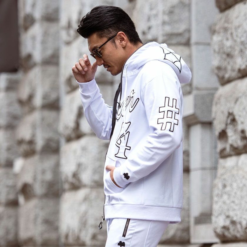 ジップパーカー メンズ LUXE／R(ラグジュ)ふくれジャガード貼り付けZIP