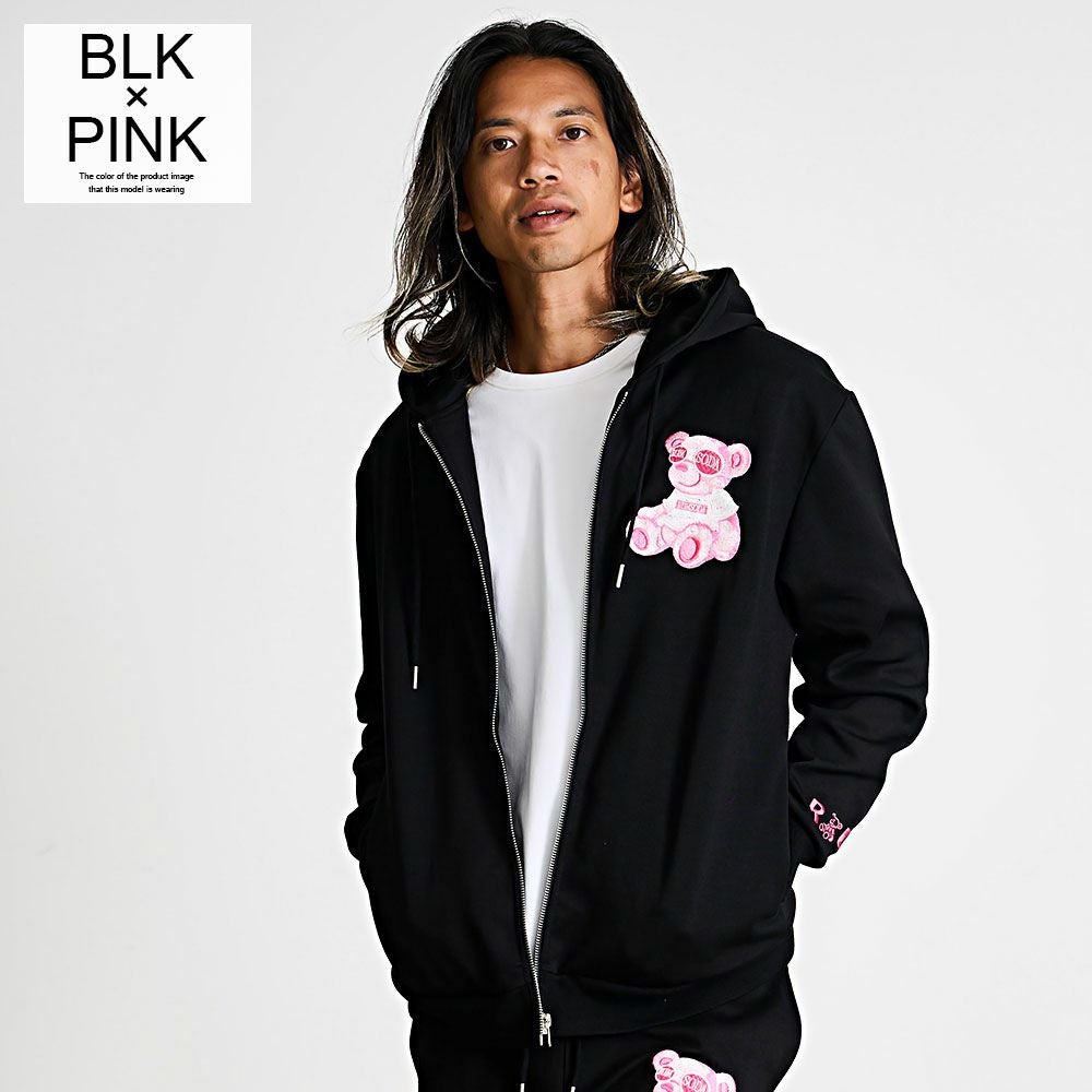 RUMSODA(ラムソーダ)ダブルフェイスベア刺繍ZIPパーカー/全3色