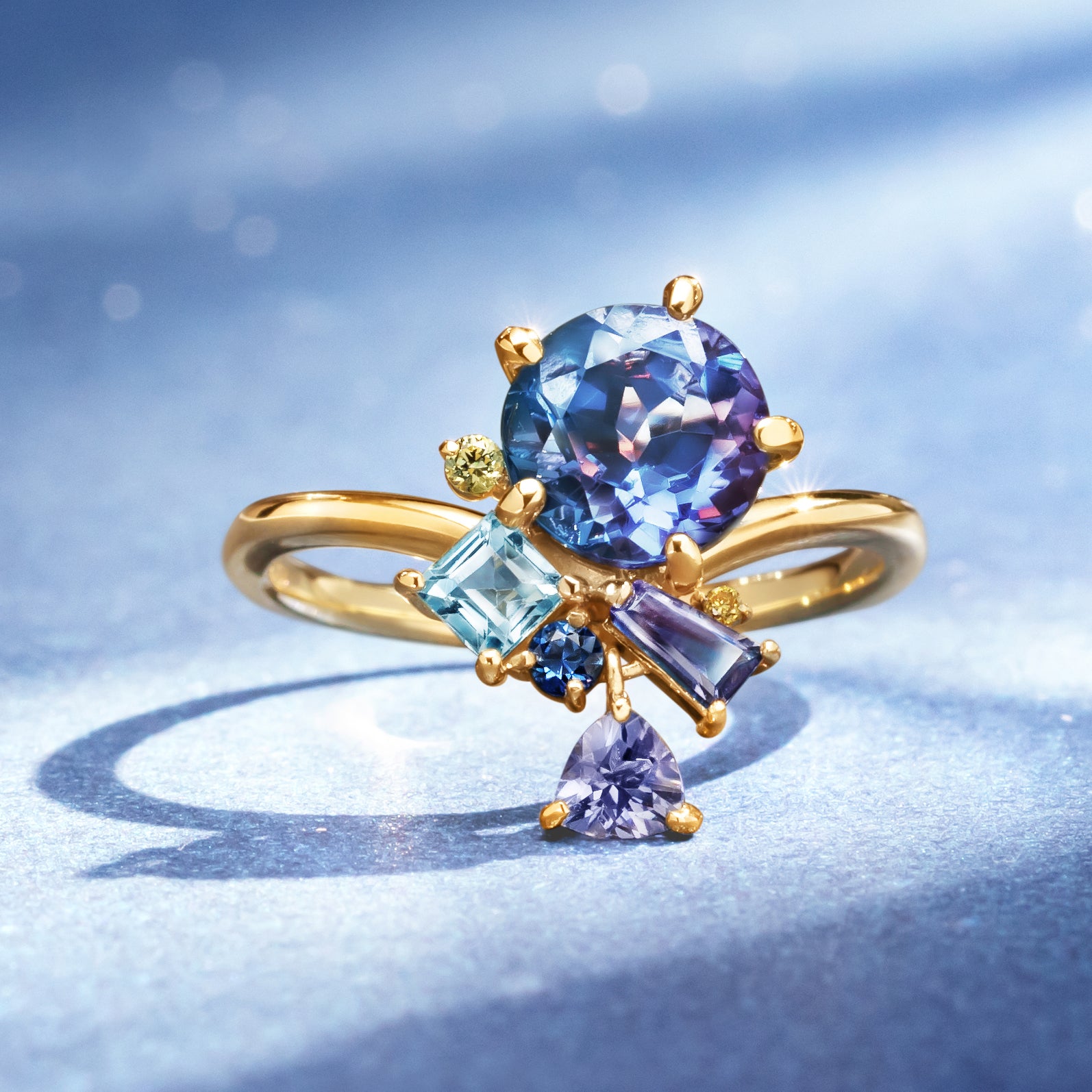 カラーチェンジフローライト×マルチカラージュエル K18/PTリング