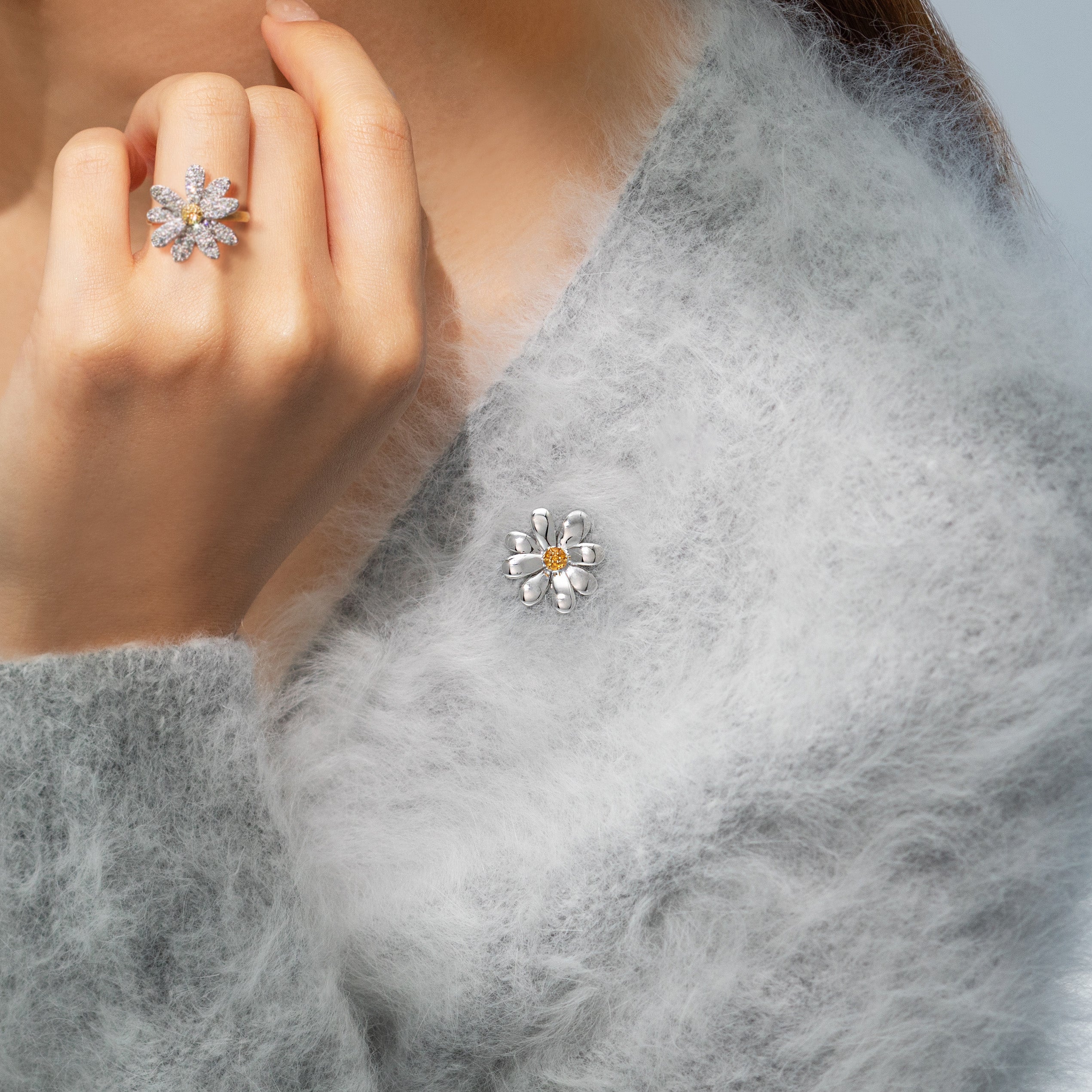 即日発送】シトリン×シルバー925ブローチ・フルール