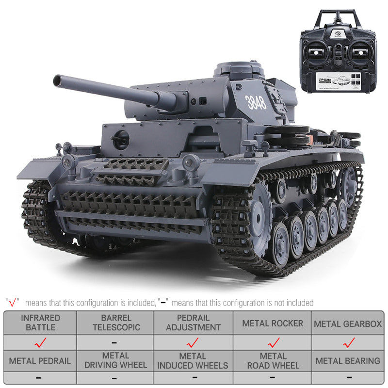 Heng Long 3848 Germany Panzer III RC Tank 1/16 Metal Tank | bometoys