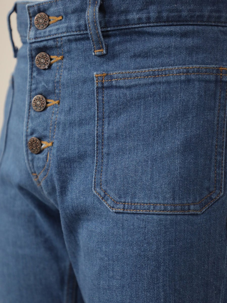 貼りポケベルボトムジーンズ 1970年代復刻 レトロブリーチカラー/ユニ