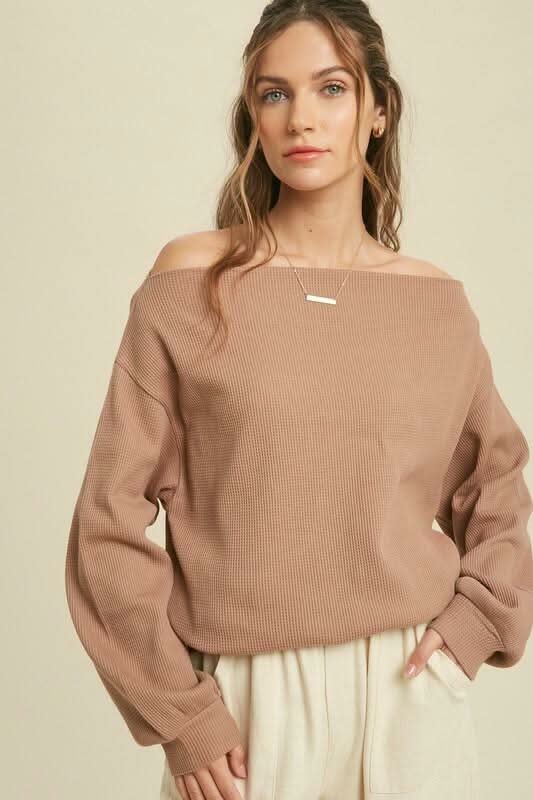 Mocha Top - Waffle Knit Off-the-Shoulder Top | Boho Pink