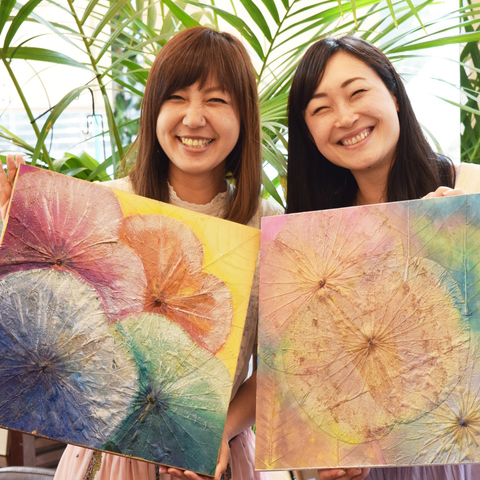 作品紹介｜蓮の葉｜木製パネル｜ボタニーペインティング ボタニー