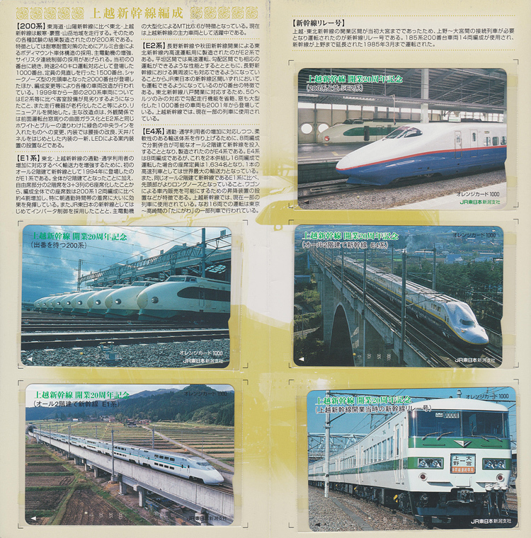 カードコレクション】 JR東日本 上越新幹線開業20周年記念オレンジ