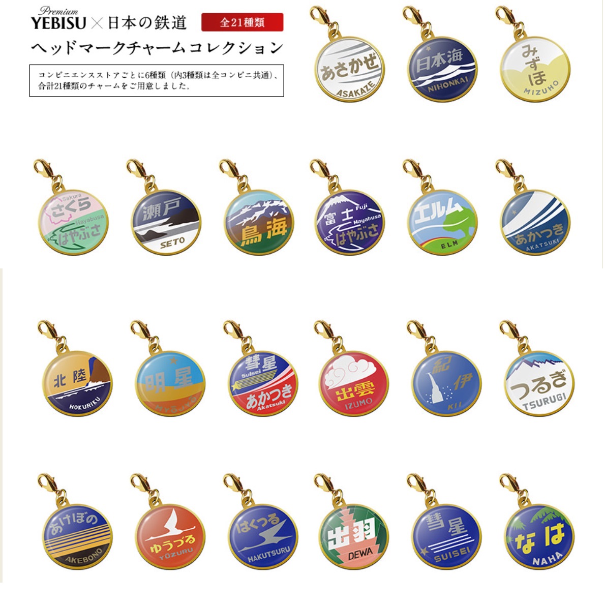 YEBISU×日本の鉄道 ヘッドマークチャーム コレクション 第2弾 全21種