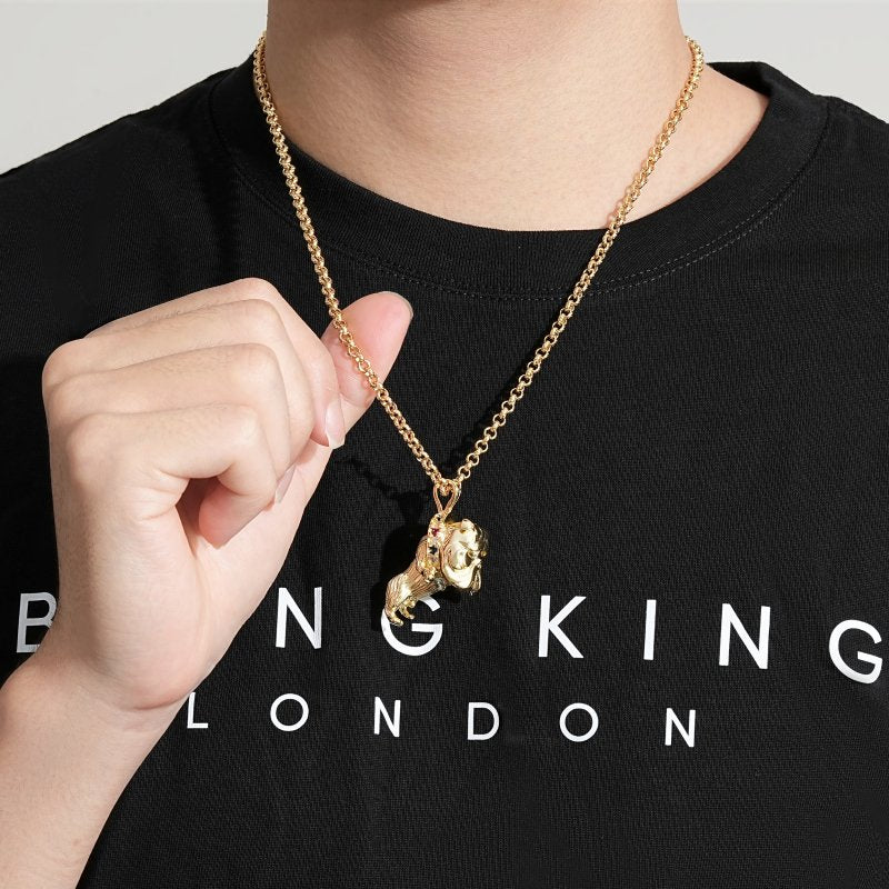 Gold British Bulldog Pendant with Stones – 22