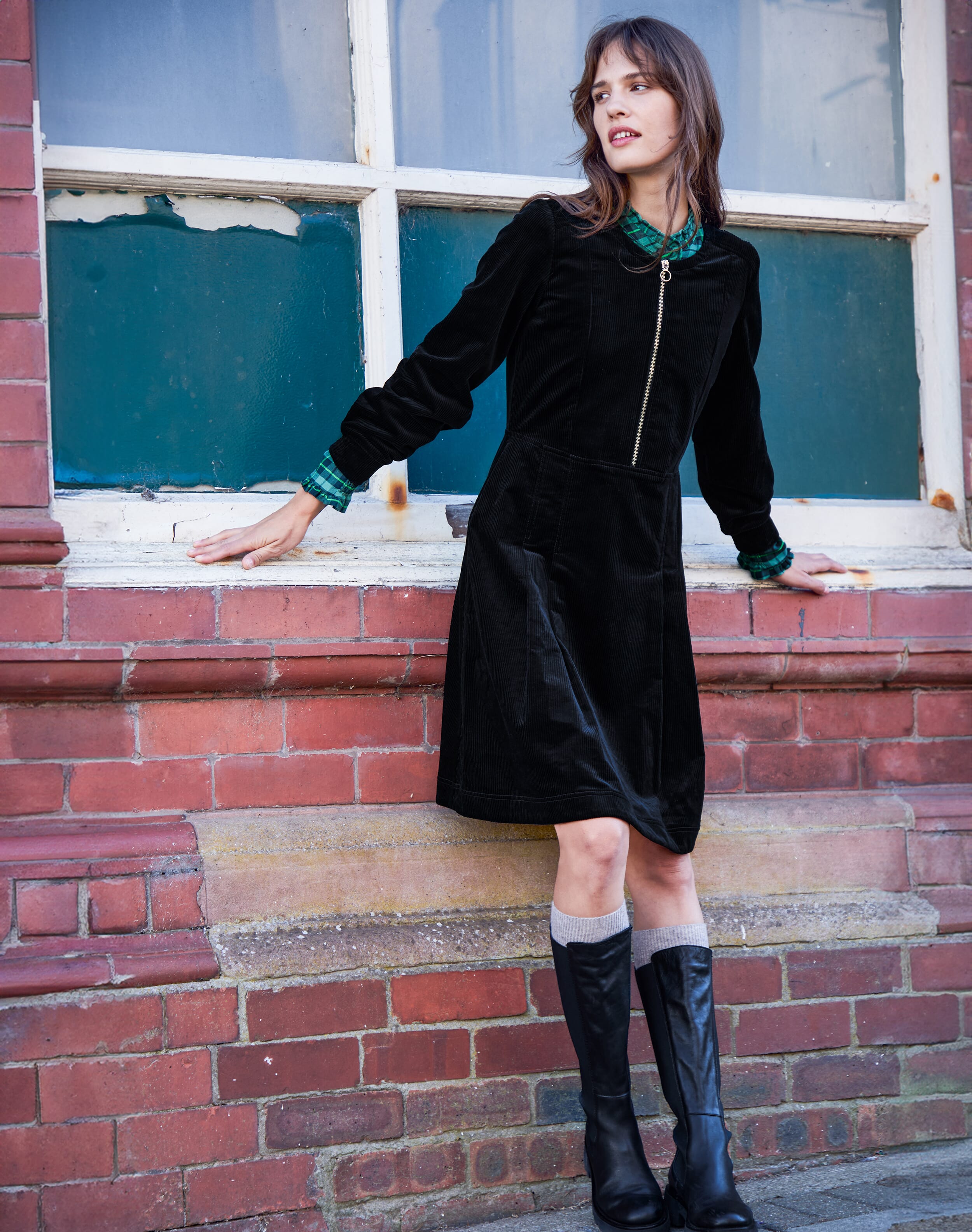 Black Corduroy Zip Up Dress | Women's Dresses | Brora Sale