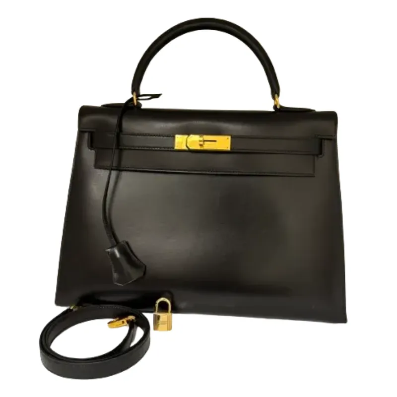 エルメス ケリー32 ボックスカーフ ブラック □A刻印 外縫い｜ブランド
