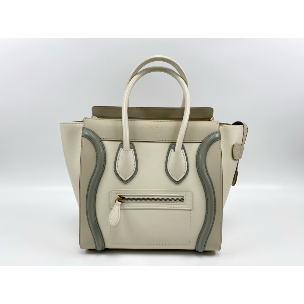 セリーヌ ラゲージ マイクロ 旧ロゴ 白×グレー スムースカーフ 買取