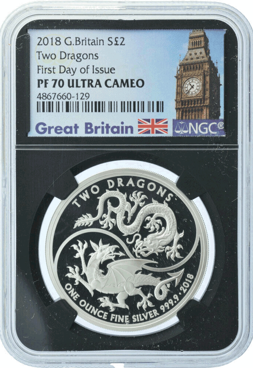 2018 Two Dragons One Ounce Silver Proof Coin NGC Graded PF 70