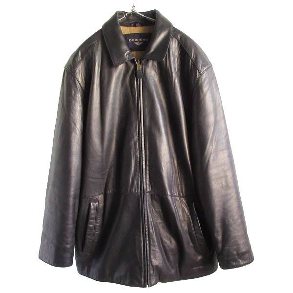 90's DOCKERS ドッカーズ ラム レザー ジャケット 黒 L レザーコート