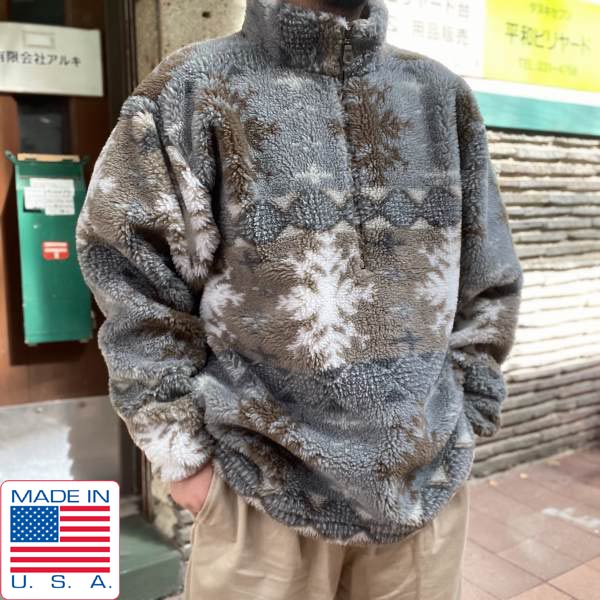 90's USA製 SIERRA CLASSICS 雪柄 ハーフジップ パイル ジャケット L