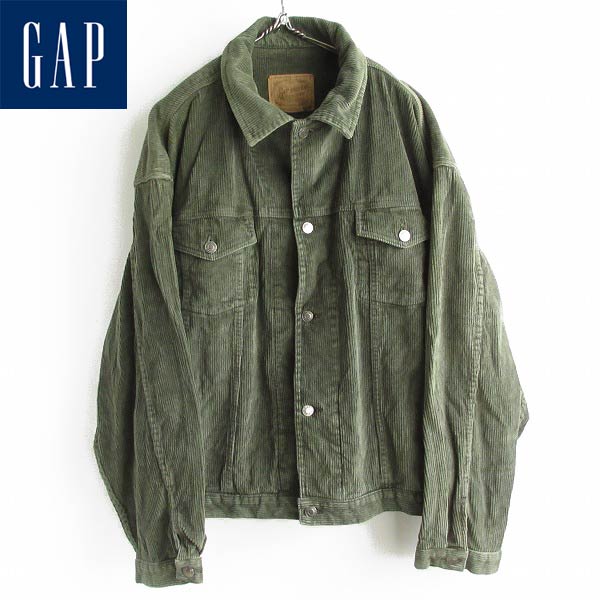 90s GAP オールド ギャップ 太畝 コーデュロイ ジャケット 緑系 2XL